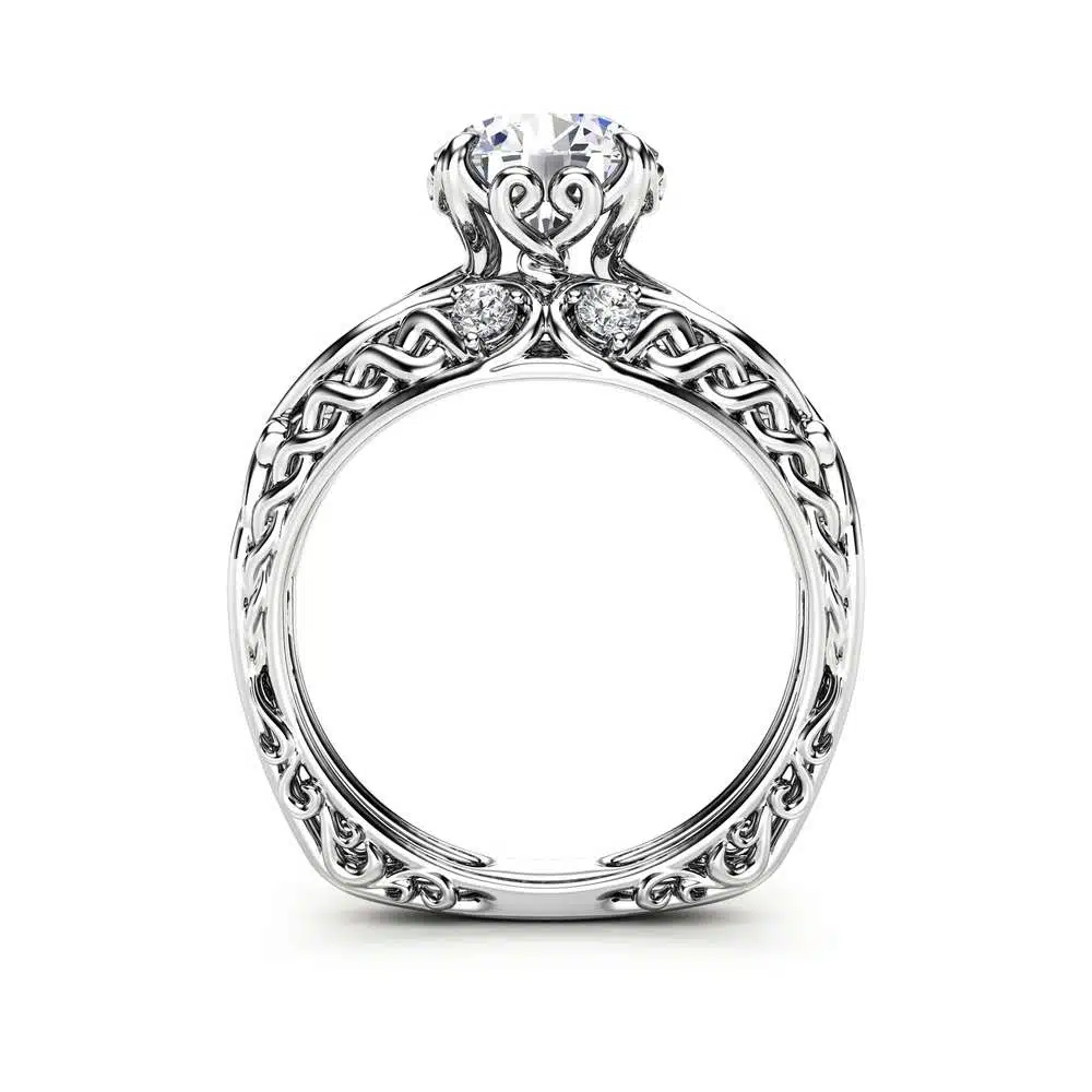 Celtic Engagement Ring 14K White Gold Celtic Ring Unique Moissanite Engagement Ring Anniversary Gift 4 Celtic Engagement Ring 14K White Gold Celtic Ring Unique Moissanite Engagement Ring Anniversary Gift