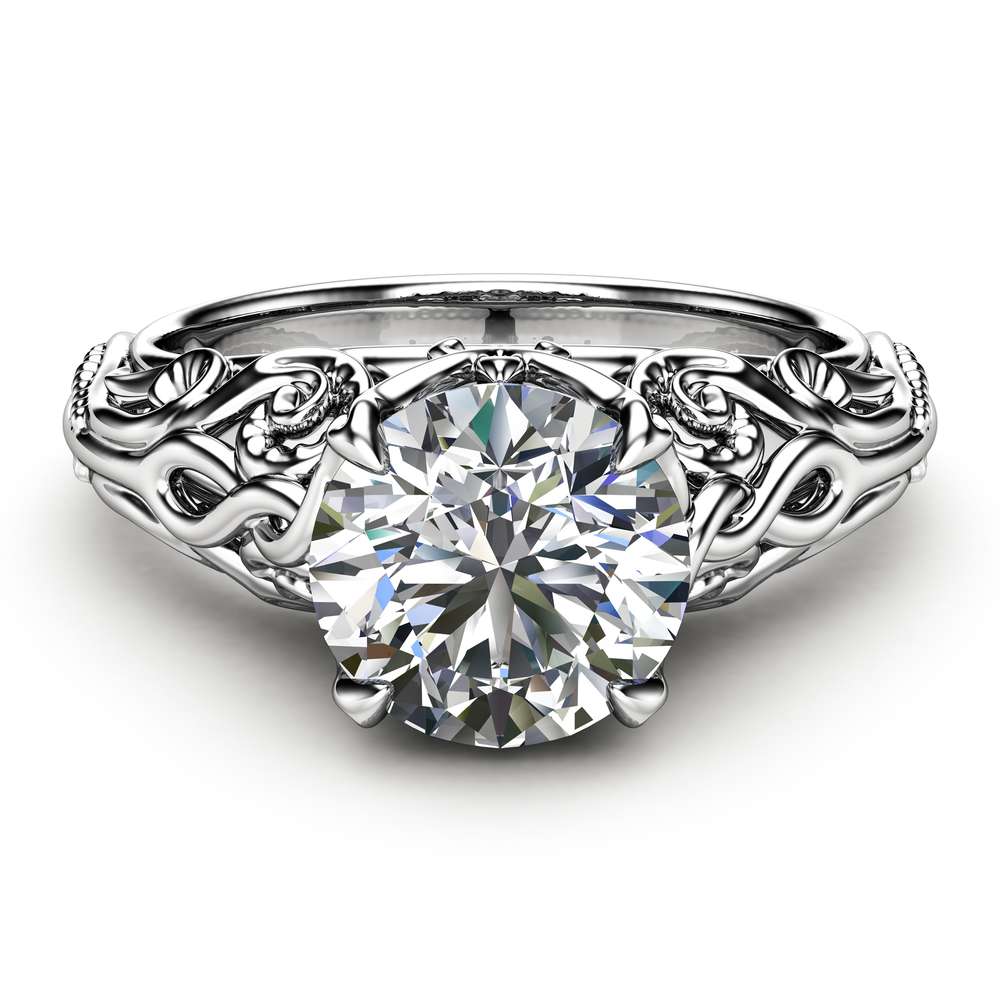 Moissanite Antique Engagement Ring Unusual Moissanite Anniversary Ring 14K White Gold Ring