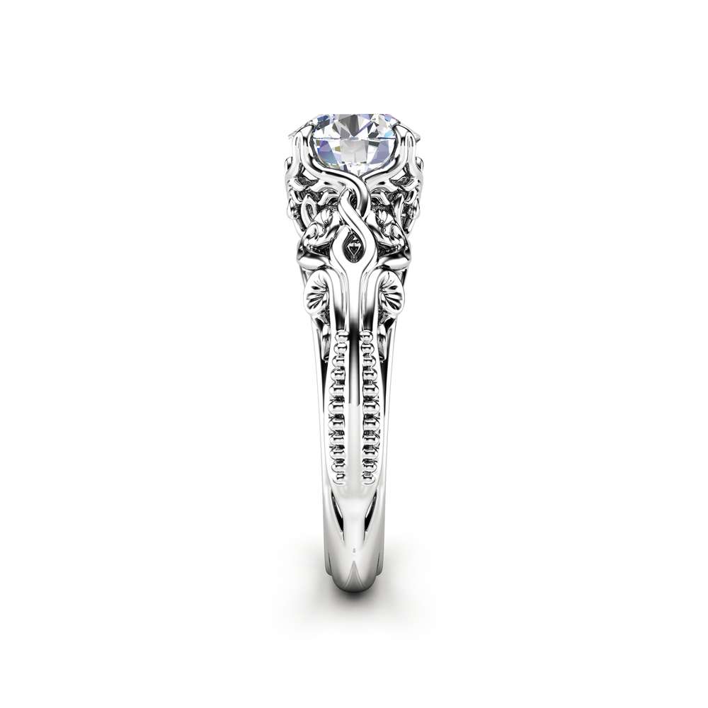 Moissanite Antique Engagement Ring Unusual Moissanite Anniversary Ring 14K White Gold Ring