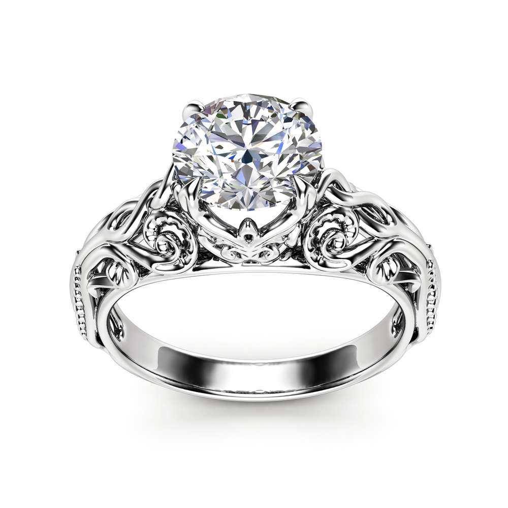 Moissanite Antique Engagement Ring Unusual Moissanite Anniversary Ring 14K White Gold Ring