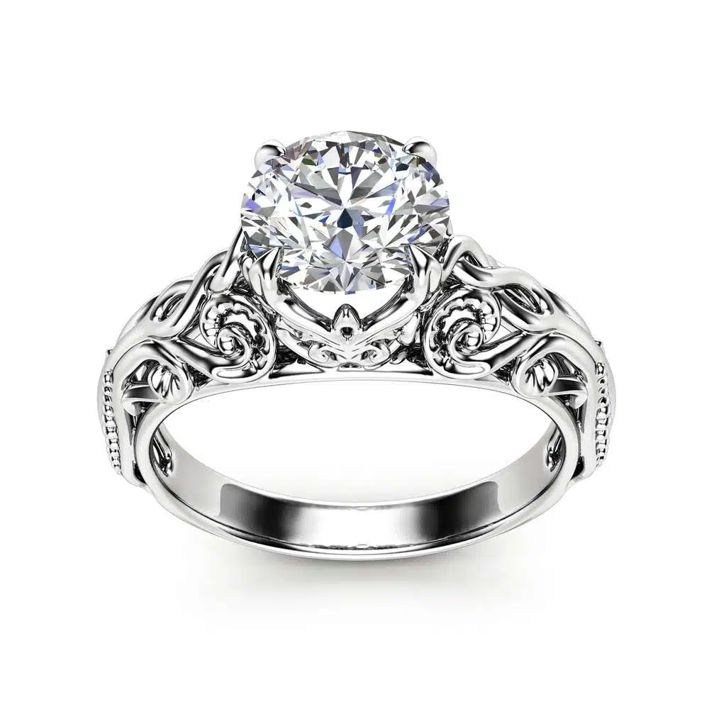 Moissanite Antique Engagement Ring Unusual Moissanite Anniversary Ring 14K White Gold Ring