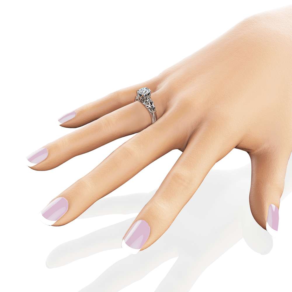 Moissanite Antique Engagement Ring Unusual Moissanite Anniversary Ring 14K White Gold Ring