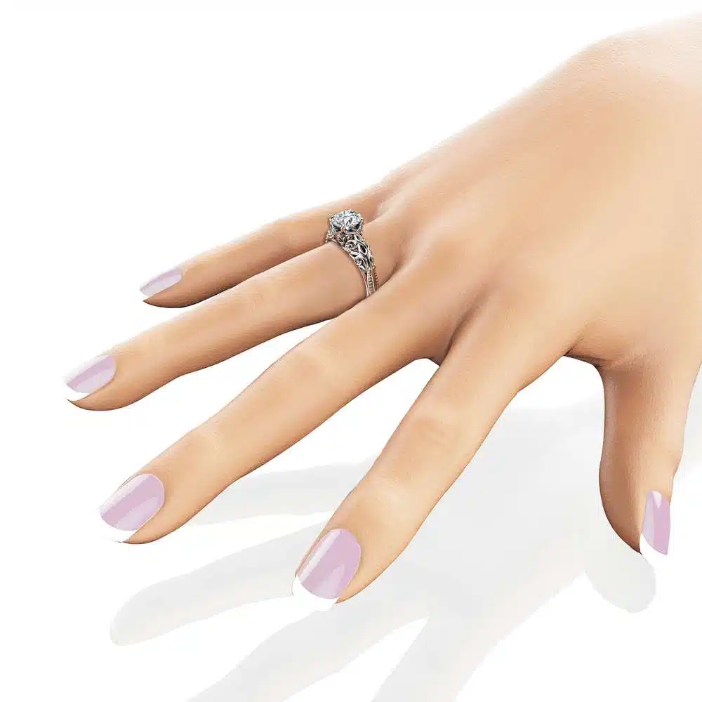 Moissanite Antique Engagement Ring Unusual Moissanite Anniversary Ring 14K White Gold Ring