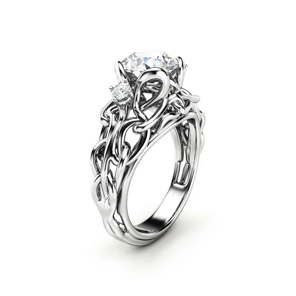 Celtic Engagement Ring 14K White Gold Braided Ring Unique Moissanite Engagement Ring Gift for Her 1 Celtic Engagement Ring 14K White Gold Braided Ring Unique Moissanite Engagement Ring Gift for Her
