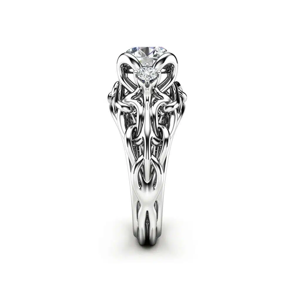 Celtic Engagement Ring 14K White Gold Braided Ring Unique Moissanite Engagement Ring Gift for Her
