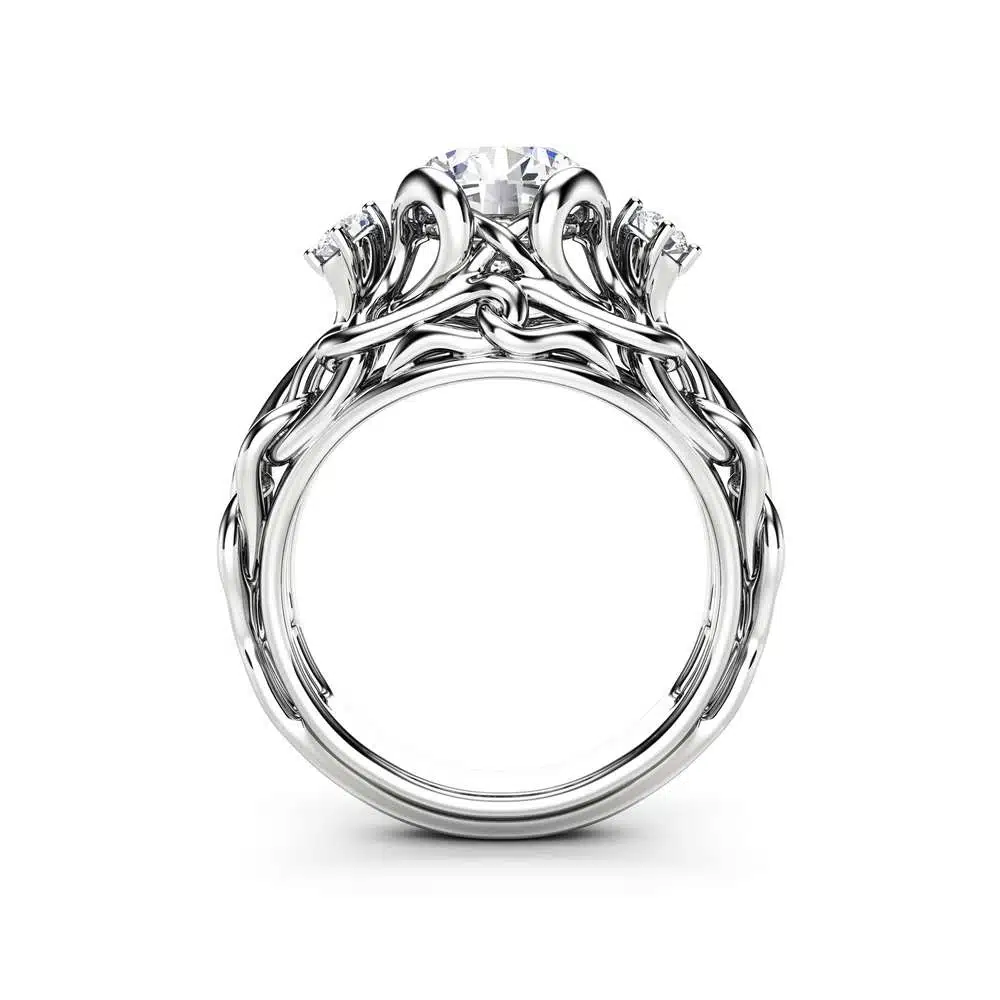Celtic Engagement Ring 14K White Gold Braided Ring Unique Moissanite Engagement Ring Gift for Her
