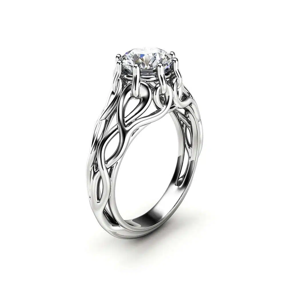 Celtic Engagement Ring 14K White Gold Braided Ring Solitaire Moissanite Engagement Ring Anniversary Gift 1 Celtic Engagement Ring 14K White Gold Braided Ring Solitaire Moissanite Engagement Ring Anniversary Gift