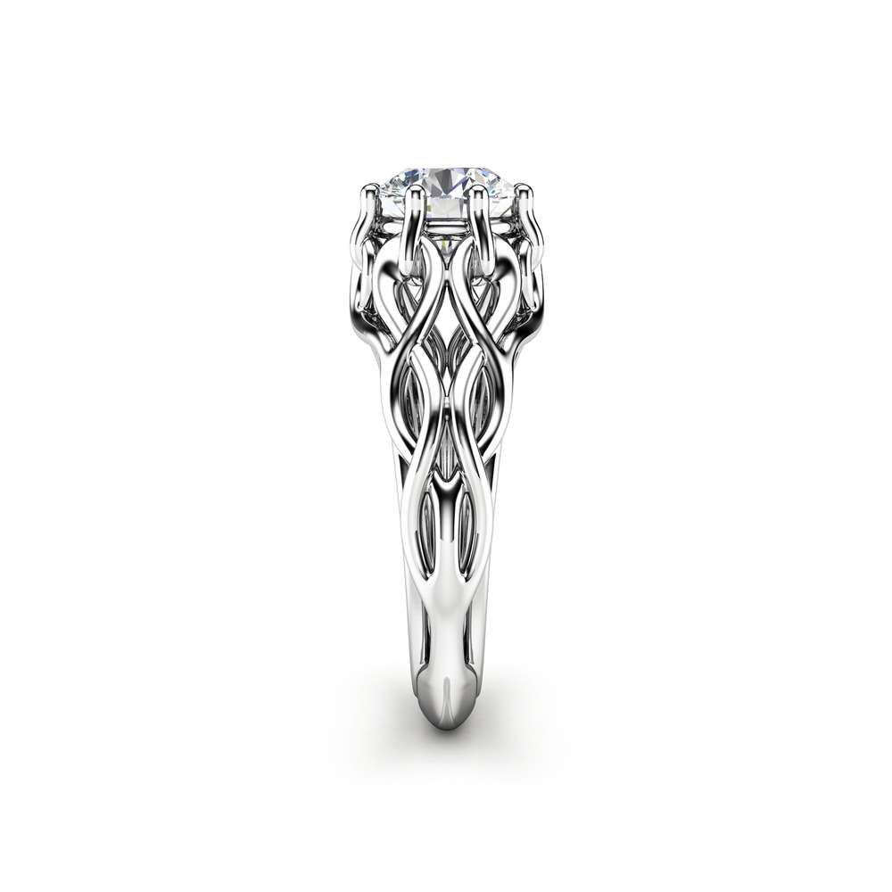 Celtic Engagement Ring 14K White Gold Braided Ring Solitaire Moissanite Engagement Ring Anniversary Gift