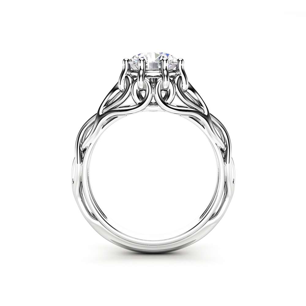Celtic Engagement Ring 14K White Gold Braided Ring Solitaire Moissanite Engagement Ring Anniversary Gift