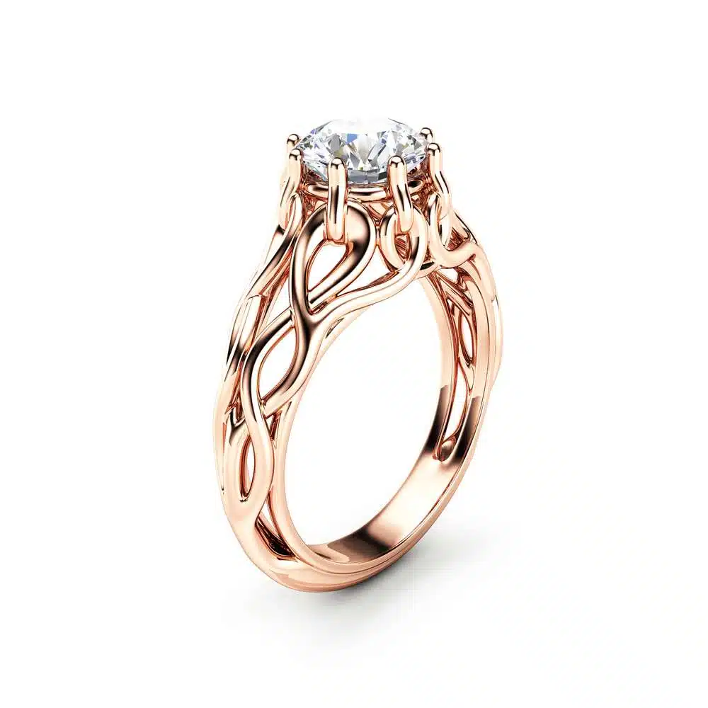 Celtic Engagement Ring 14K Rose Gold Braided Ring Solitaire Moissanite Engagement Ring Anniversary Gift 1 Celtic Engagement Ring 14K Rose Gold Braided Ring Solitaire Moissanite Engagement Ring Anniversary Gift