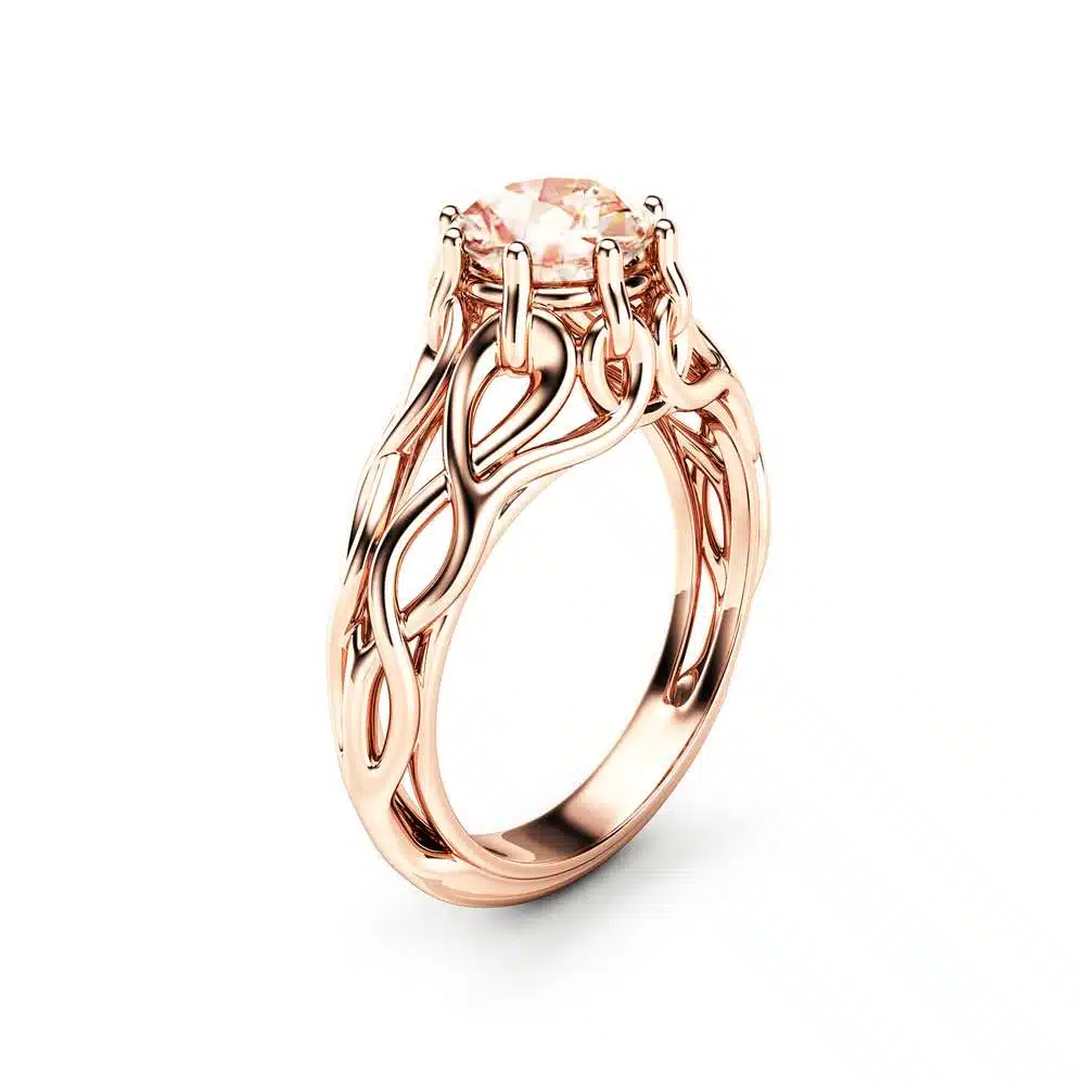Celtic Engagement Ring 14K Rose Gold Braided Ring Solitaire Morganite Engagement Ring Anniversary Gift 1 Celtic Engagement Ring 14K Rose Gold Braided Ring Solitaire Morganite Engagement Ring Anniversary Gift