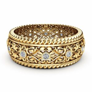 Mens Wedding Band Gold Wedding Ring Art Deco Wedding Band