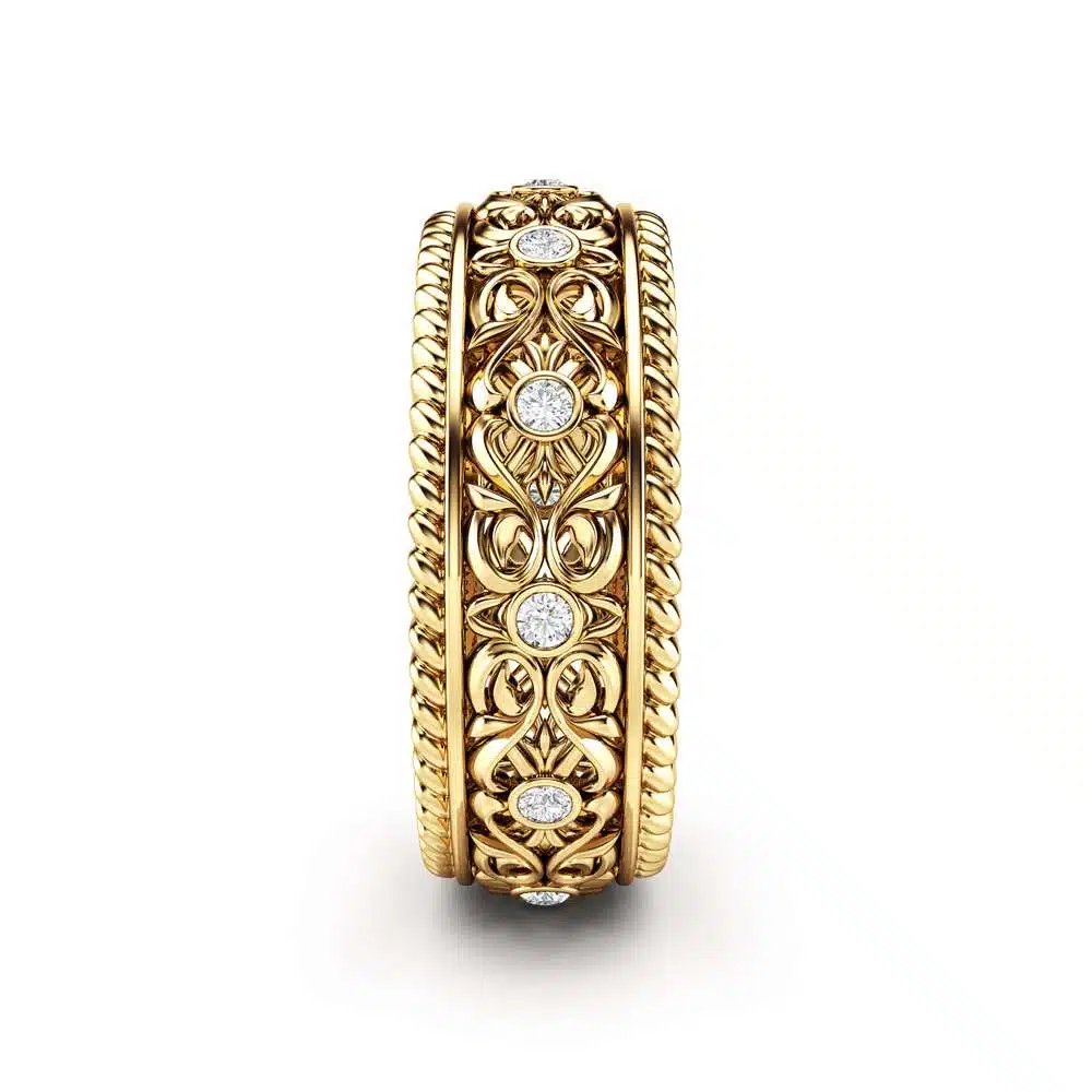 Mens Wedding Band Gold Wedding Ring Art Deco Wedding Band