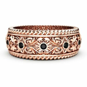Black Diamond Wedding Band Ring Art Deco Wedding Band Rose Gold Wedding Band