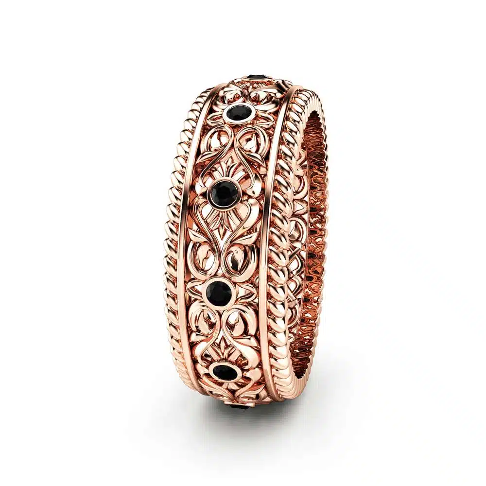 Black Diamond Wedding Band Ring Art Deco Wedding Band Rose Gold Wedding Band 2 Black Diamond Wedding Band Ring Art Deco Wedding Band Rose Gold Wedding Band
