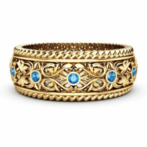 Blue Diamond Wedding Band Gold Wedding Ring Art Deco Wedding Band