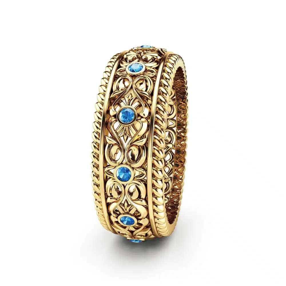 Blue Diamond Wedding Band Gold Wedding Ring Art Deco Wedding Band 2 Blue Diamond Wedding Band Gold Wedding Ring Art Deco Wedding Band
