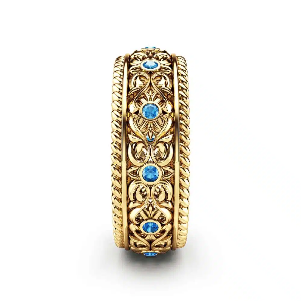 Blue Diamond Wedding Band Gold Wedding Ring Art Deco Wedding Band 3 Blue Diamond Wedding Band Gold Wedding Ring Art Deco Wedding Band