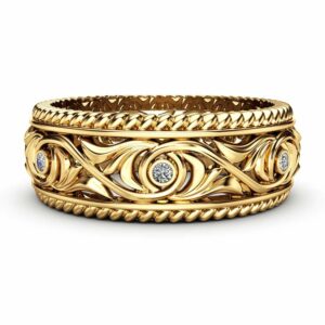 Diamond Wedding Ring 14K Yellow Gold Ring Art Deco Men's Wedding Band