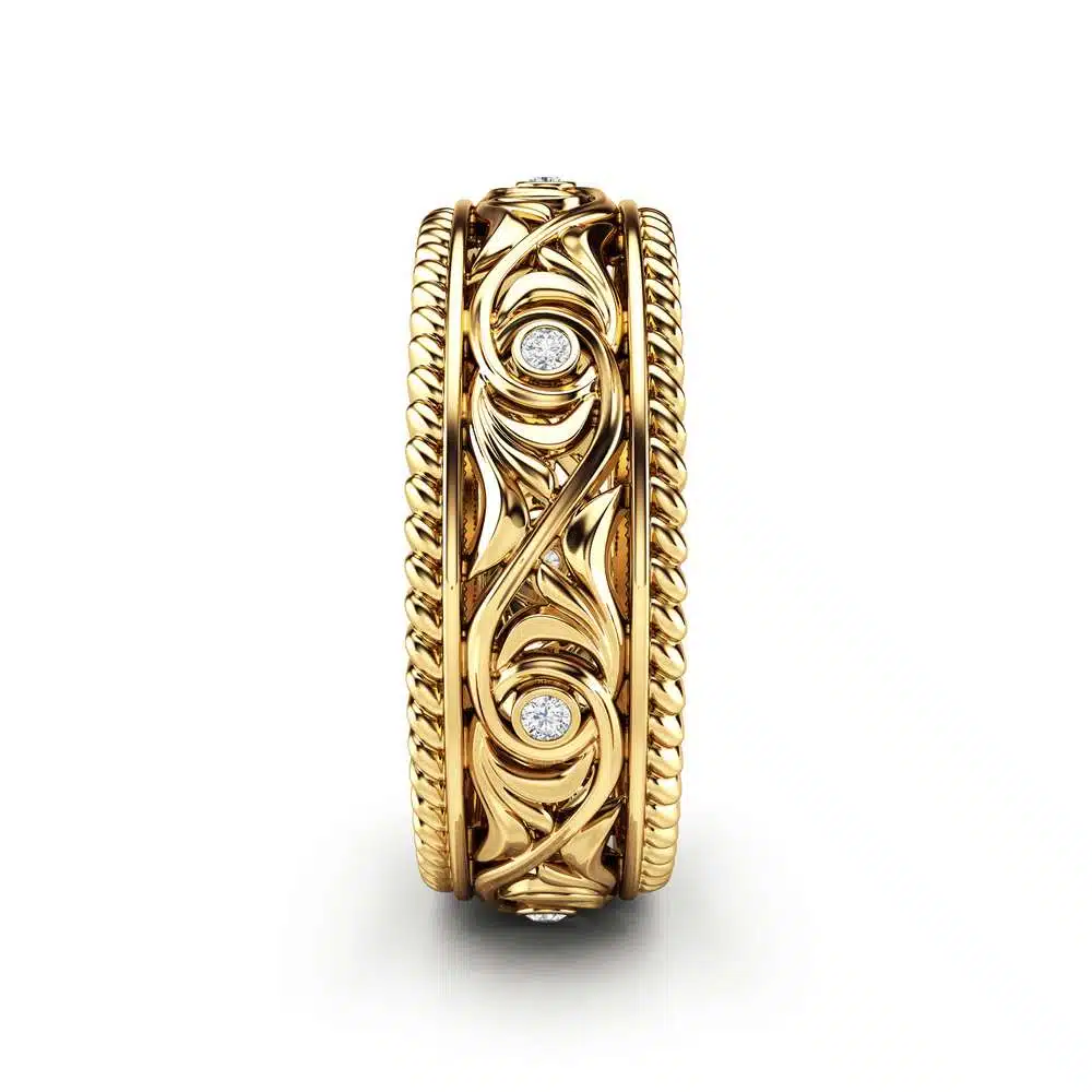 Diamond Wedding Ring 14K Yellow Gold Ring Art Deco Men's Wedding Band 3 Diamond Wedding Ring 14K Yellow Gold Ring Art Deco Men's Wedding Band