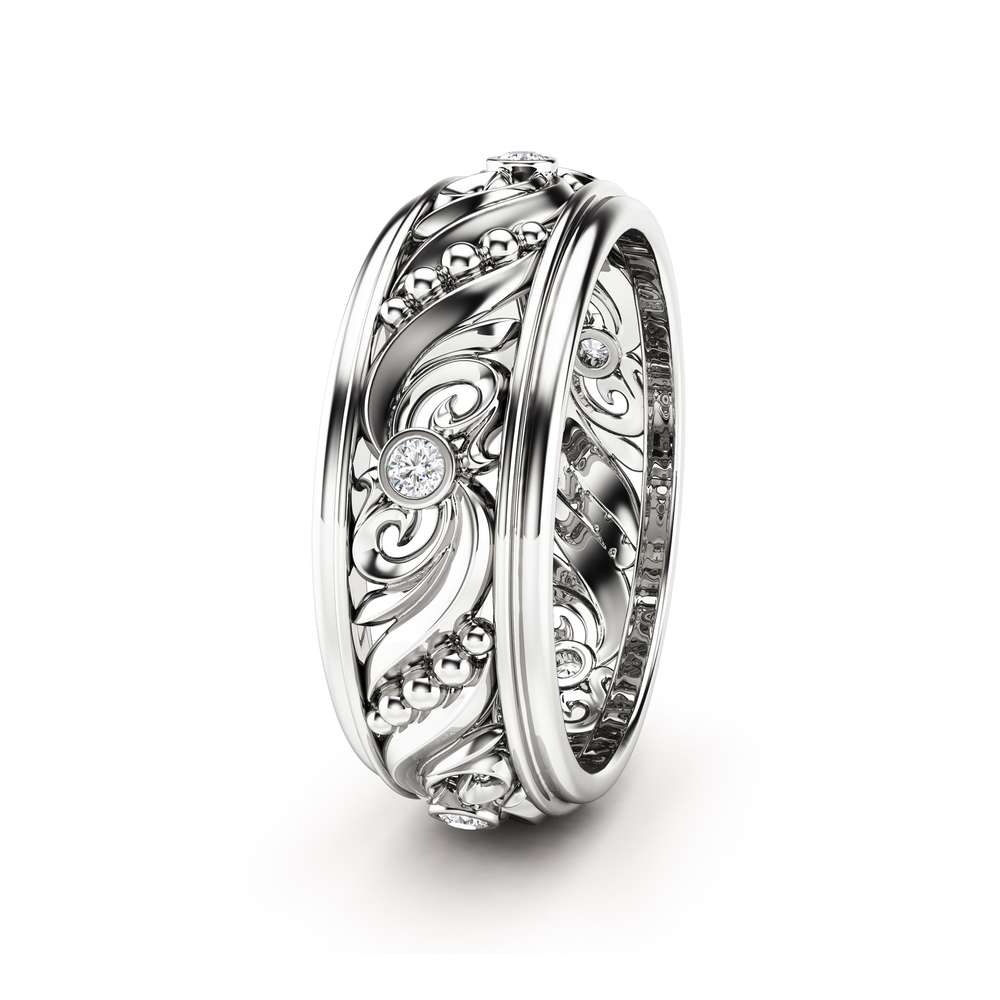 Diamond Wedding Ring Vintage Wedding Band Art Deco Wedding Band