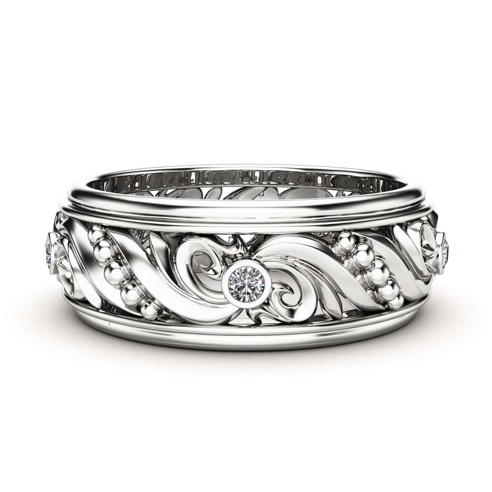 Diamond Wedding Ring Vintage Wedding Band Art Deco Wedding Band