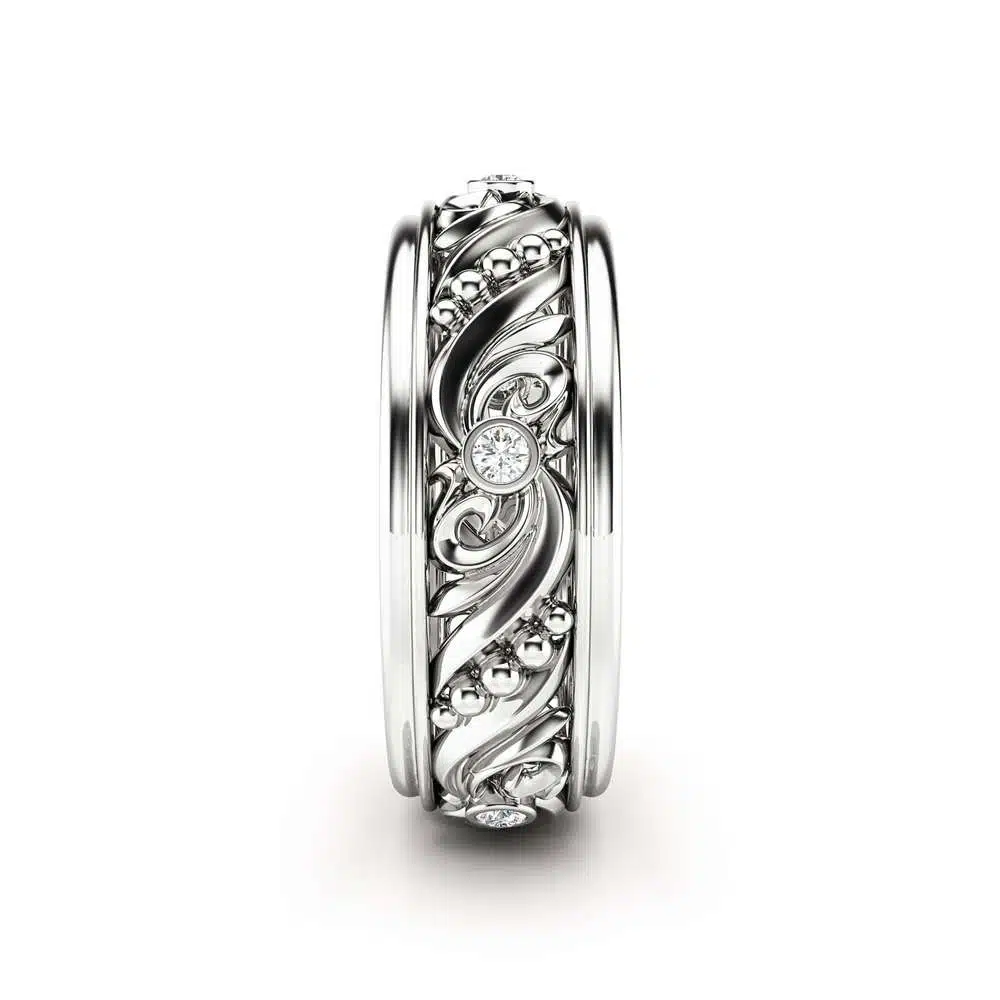 Diamond Wedding Ring Vintage Wedding Band Art Deco Wedding Band