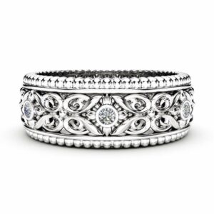 Diamond Wedding Ring 14K White Gold Ring Art Deco Wedding Bands