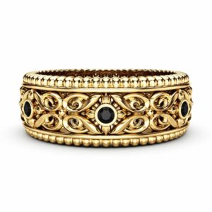 Black Diamonds Wedding Ring Gold Wedding Band Art Deco Wedding Band