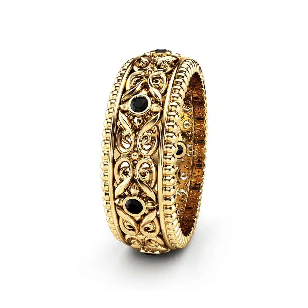 Black Diamonds Wedding Ring Gold Wedding Band Art Deco Wedding Band 2 Black Diamonds Wedding Ring Gold Wedding Band Art Deco Wedding Band
