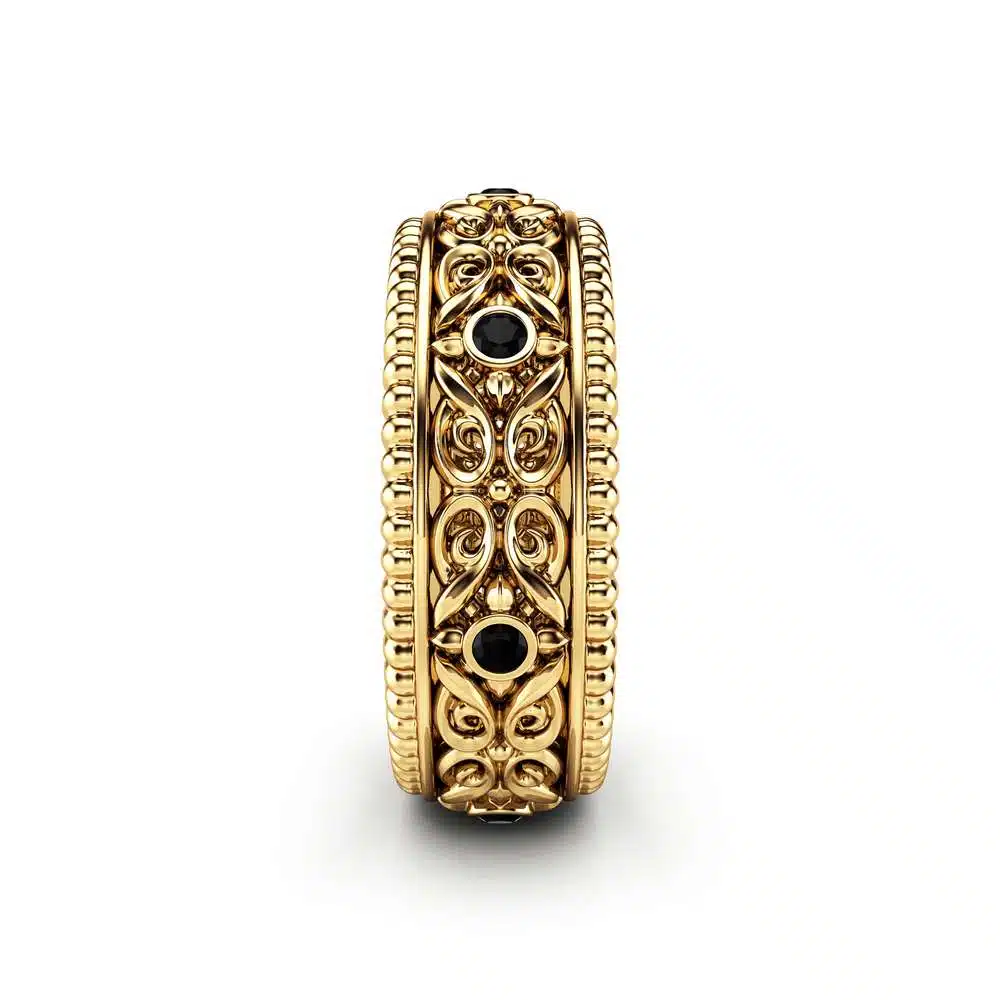 Black Diamonds Wedding Ring Gold Wedding Band Art Deco Wedding Band 3 Black Diamonds Wedding Ring Gold Wedding Band Art Deco Wedding Band
