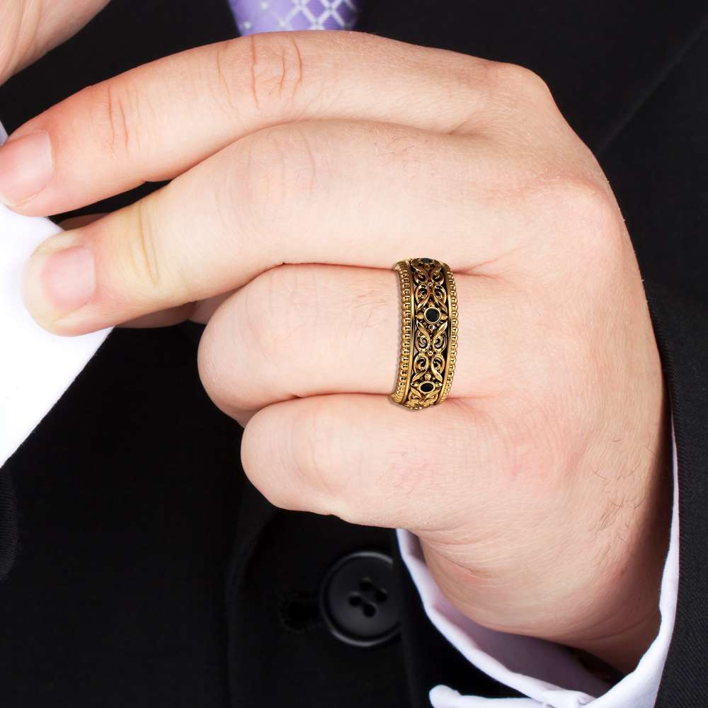 Black Diamonds Wedding Ring Gold Wedding Band Art Deco Wedding Band 5 Black Diamonds Wedding Ring Gold Wedding Band Art Deco Wedding Band