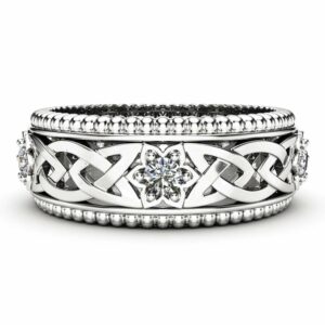 Diamond Wedding Ring 14K White Gold Ring Celtic Wedding Band