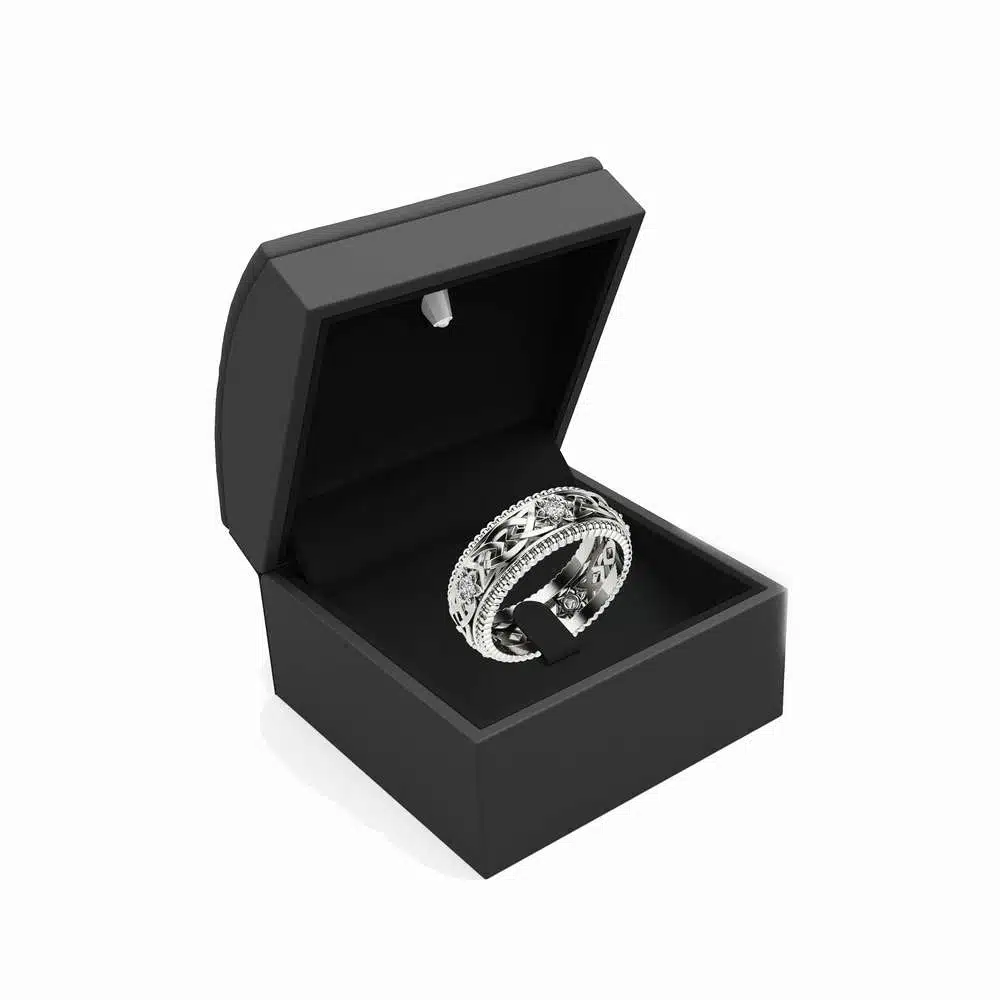 MB-0011 Diamond Wedding Ring 14K White Gold Ring Celtic Wedding Band 4 Diamond Wedding Ring 14K White Gold Ring Celtic Wedding Band