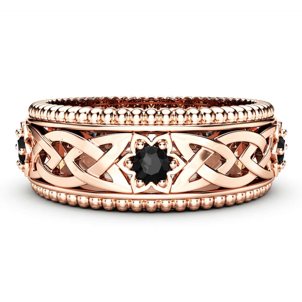 Black Diamonds Wedding Ring 14K Rose Gold Ring Celtic Wedding Band 1 Black Diamonds Wedding Ring 14K Rose Gold Ring Celtic Wedding Band