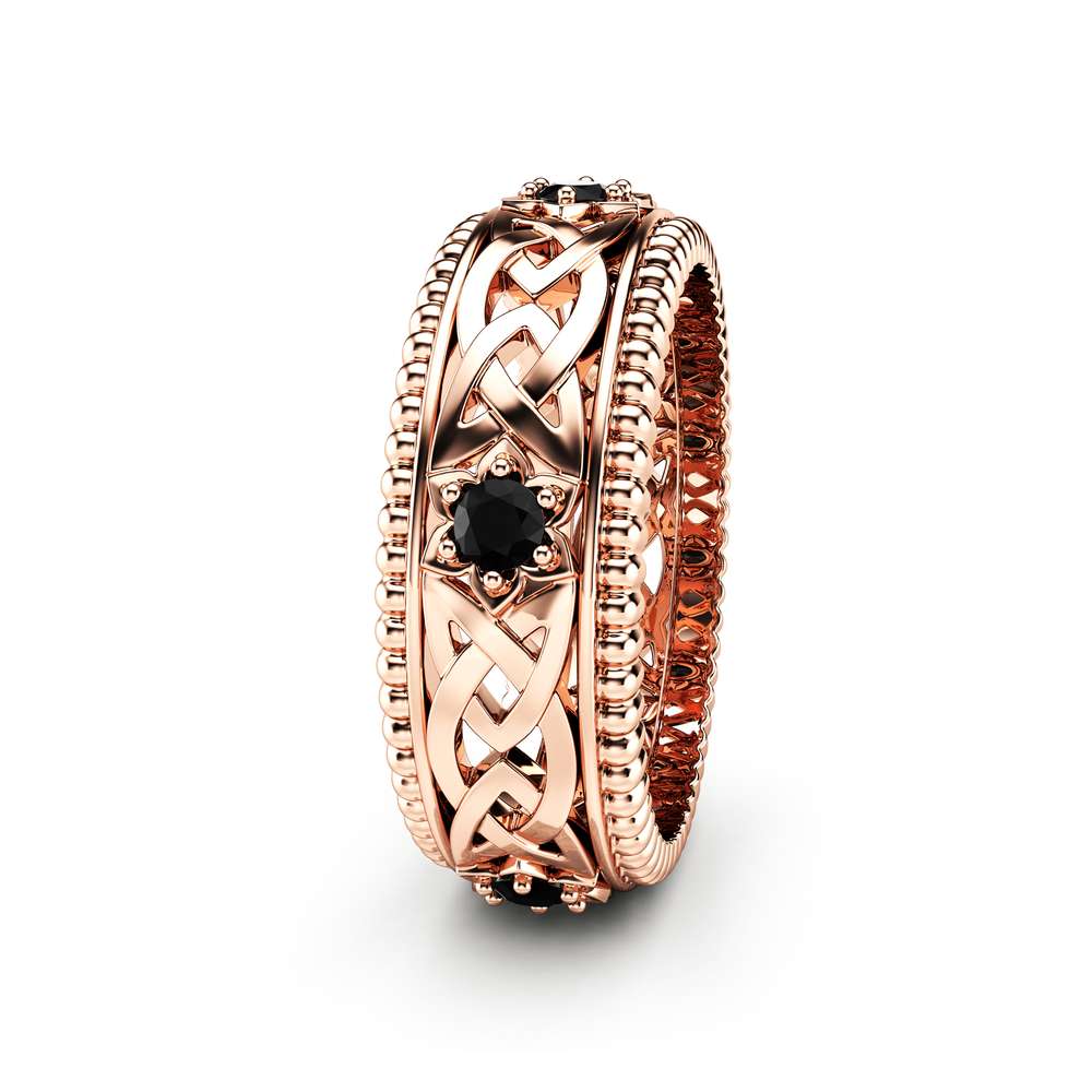 Black Diamonds Wedding Ring 14K Rose Gold Ring Celtic Wedding Band 2 Black Diamonds Wedding Ring 14K Rose Gold Ring Celtic Wedding Band