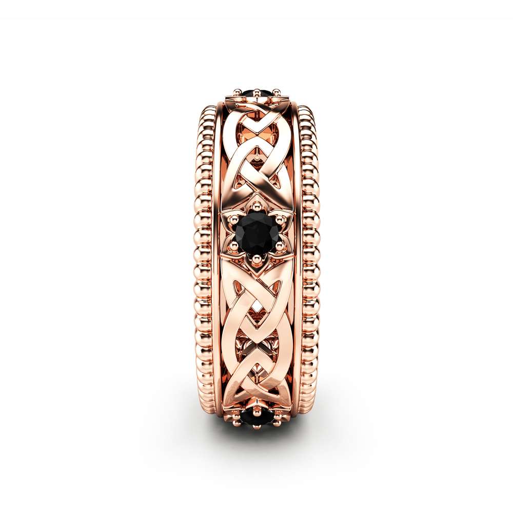 Black Diamonds Wedding Ring 14K Rose Gold Ring Celtic Wedding Band 3 Black Diamonds Wedding Ring 14K Rose Gold Ring Celtic Wedding Band