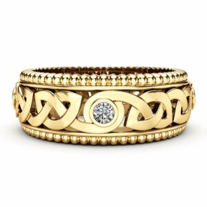 Men's Diamond Wedding Ring 14K Yellow Gold Ring Celtic Wedding Band