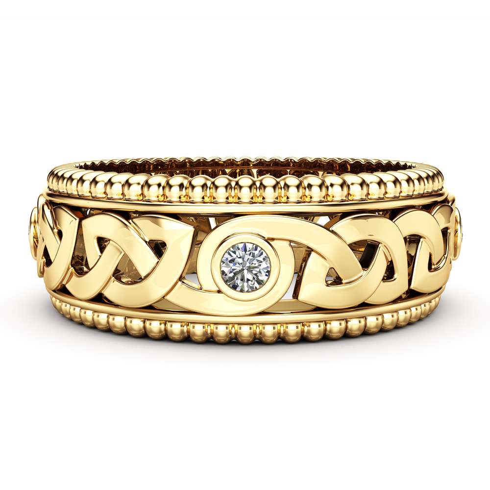 Men's Diamond Wedding Ring 14K Yellow Gold Ring Celtic Wedding Band