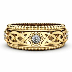 Diamond Wedding Ring 14K Yellow Gold Ring Celtic Wedding Band