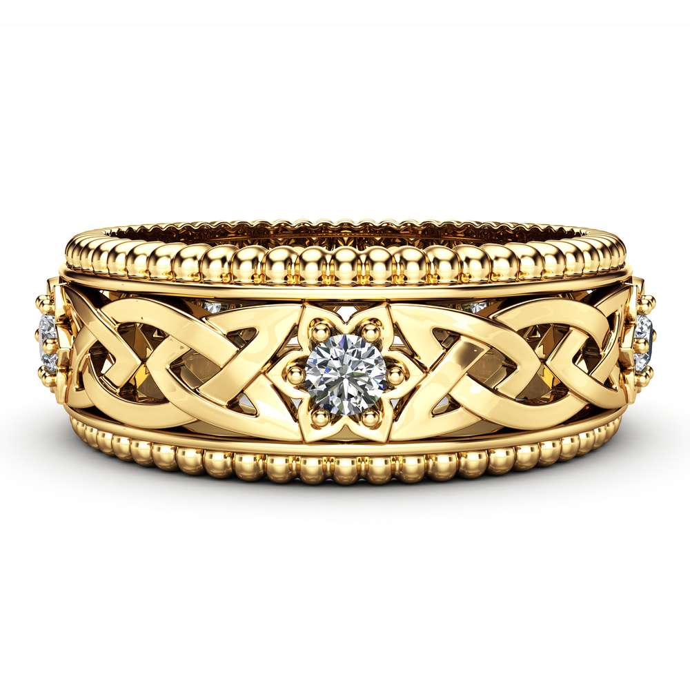 MB-0011 Diamond Wedding Ring 14K Yellow Gold Ring Celtic Wedding Band 1 Diamond Wedding Ring 14K Yellow Gold Ring Celtic Wedding Band