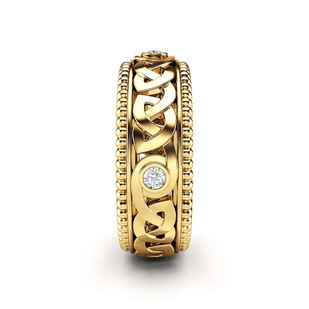 Men's Diamond Wedding Ring 14K Yellow Gold Ring Celtic Wedding Band