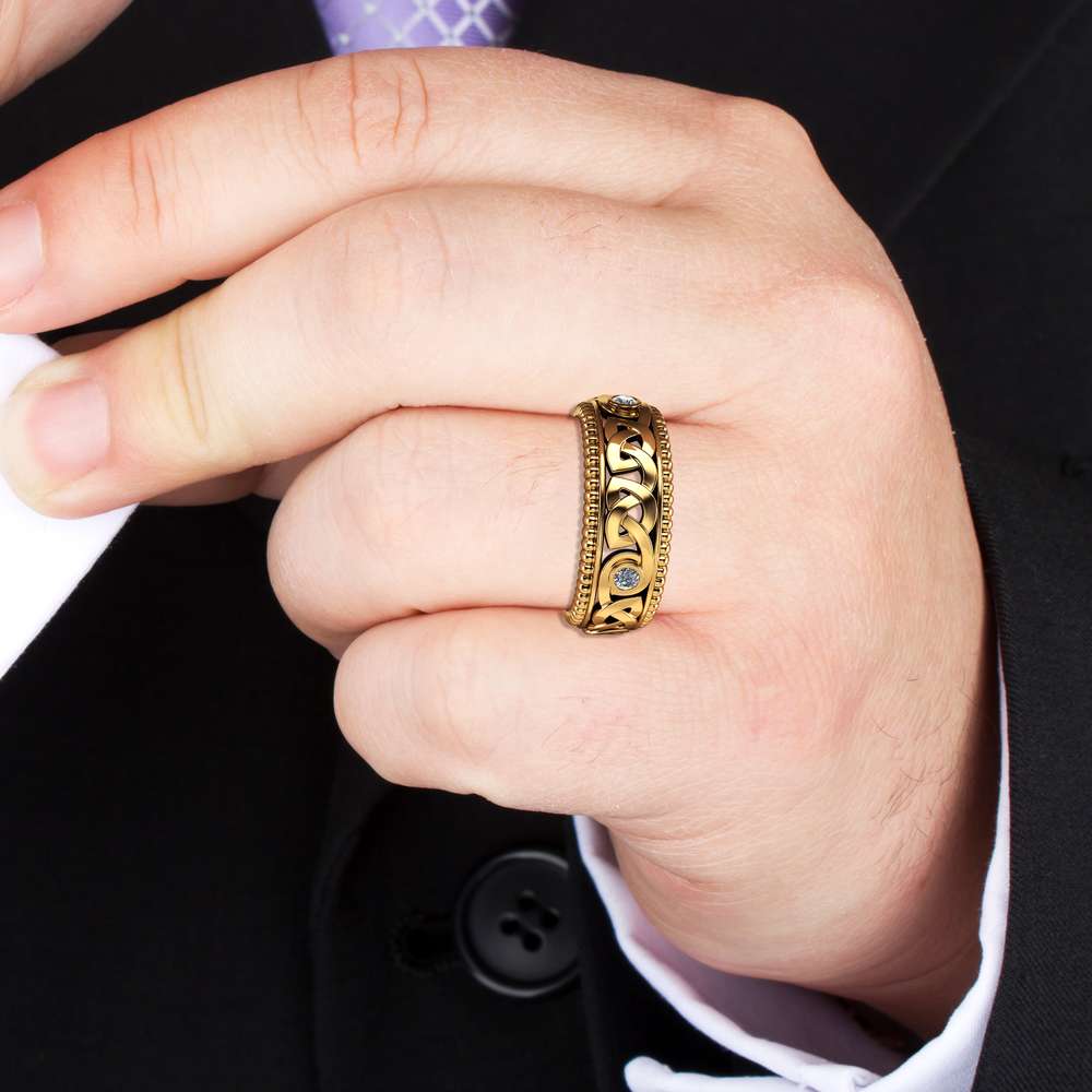 MB-0010CMen's Diamond Wedding Ring 14K Yellow Gold Ring Celtic Wedding Band 5 Men's Diamond Wedding Ring 14K Yellow Gold Ring Celtic Wedding Band