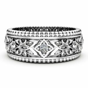 Diamond Wedding Ring 14K White Gold Ring Unique Wedding Band