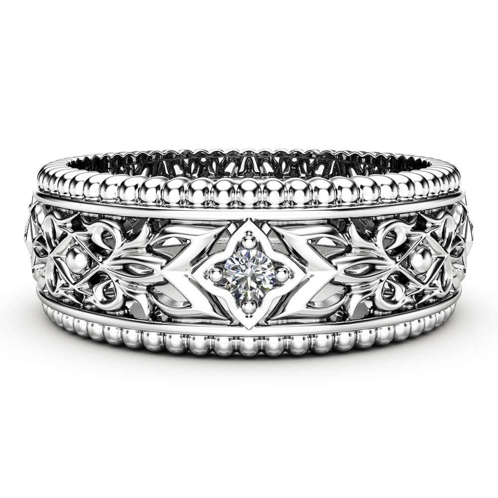 Diamond Wedding Ring 14K White Gold Ring Unique Wedding Band