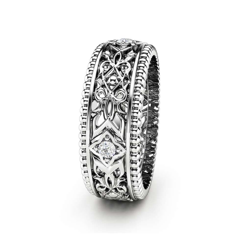 Diamond Wedding Ring 14K White Gold Ring Unique Wedding Band