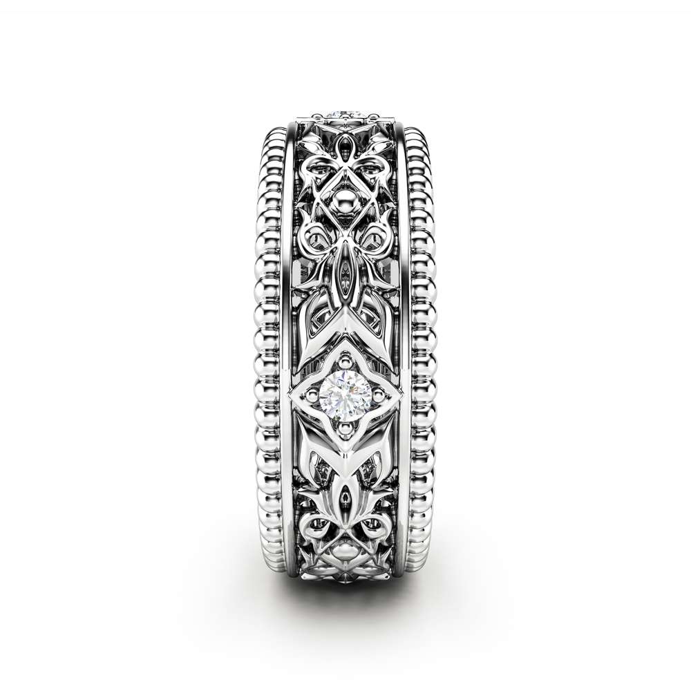 Diamond Wedding Ring 14K White Gold Ring Unique Wedding Band 3 Diamond Wedding Ring 14K White Gold Ring Unique Wedding Band