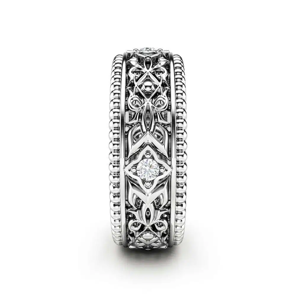 Diamond Wedding Ring 14K White Gold Ring Unique Wedding Band