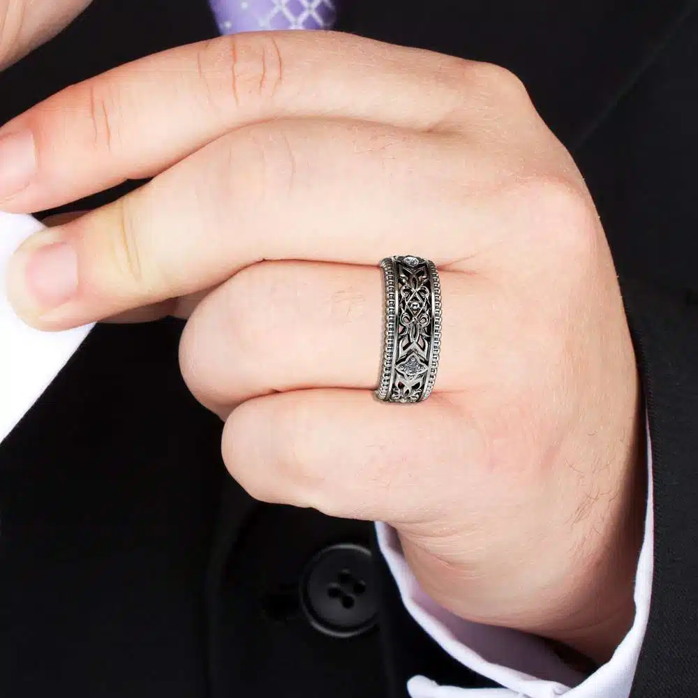 Diamond Wedding Ring 14K White Gold Ring Unique Wedding Band