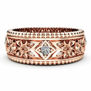 Diamond Wedding Ring 14K Rose Gold Ring Unique Wedding Band